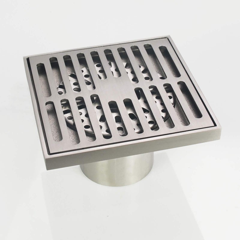PHASAT Brass Floor Drain Contemporary 4 inches Square, with Removable Strainer,Brushed Nickel,80601N - Image 1